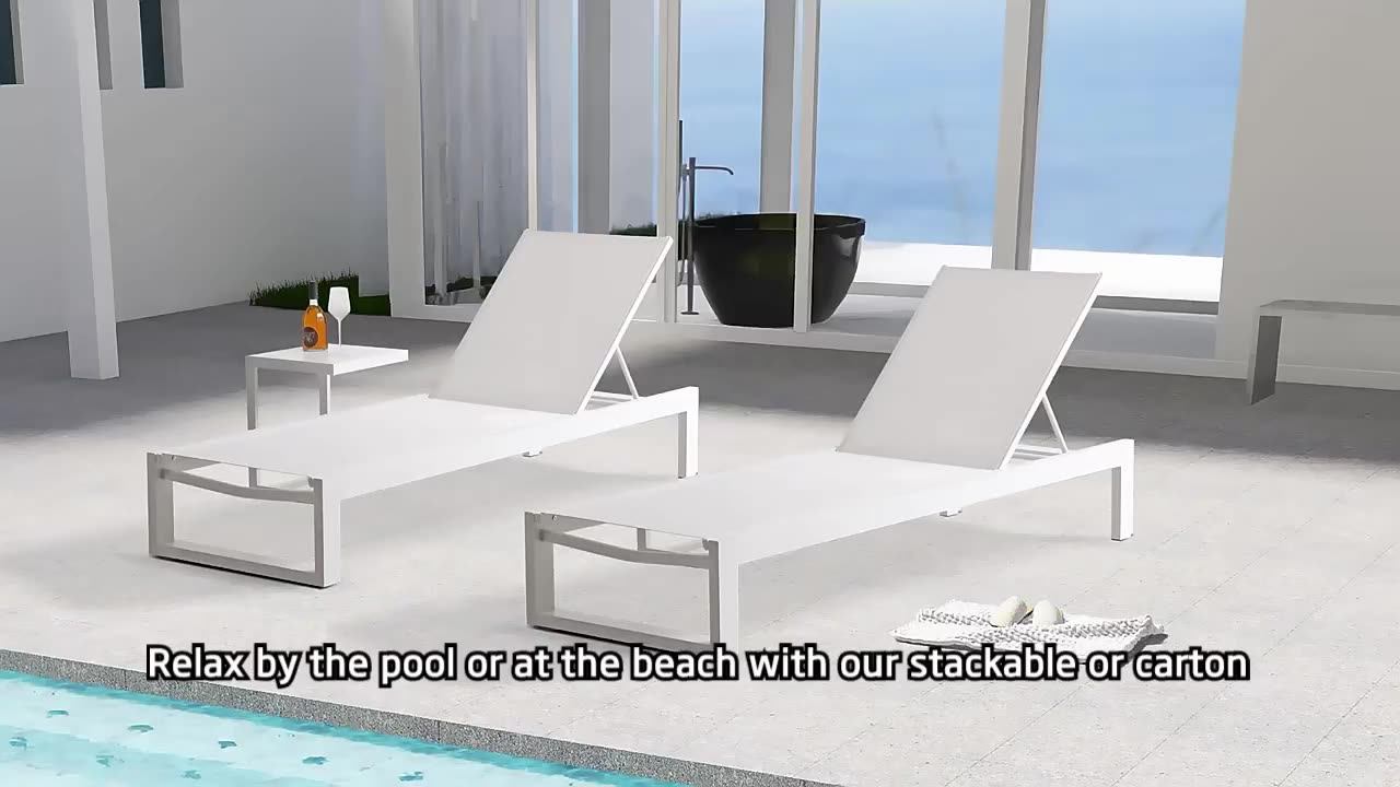 Modern Mesh Fabric Sun Lounger With Aluminum Frame For Beach Garden