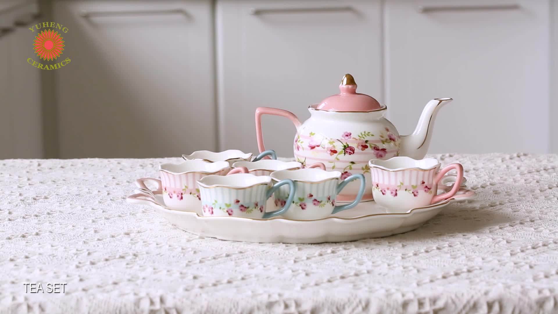 New Arrival Pink Flower Exotic Russian Tea Set With One Kettle For Tea
