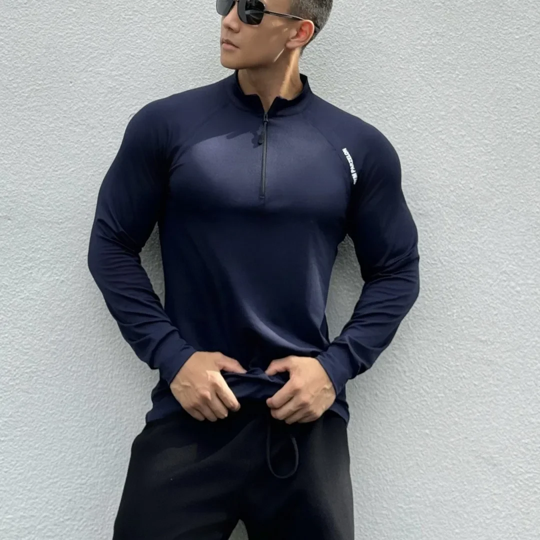 Men's Fashionable Outdoor Quick-drying Half-zipper Long-sleeved T-shirt Casual Pullover Running Fitness Training Clothes Sports Top