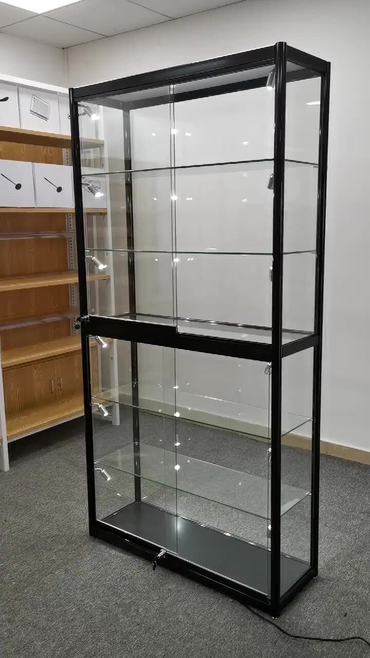 Retail Glass Display Wig Display Showcase With Led Light Cheap