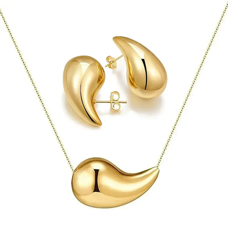 Amazon Ins hot stainless steel high-end water drop necklace without fading 18K gold earrings titanium steel earrings for women