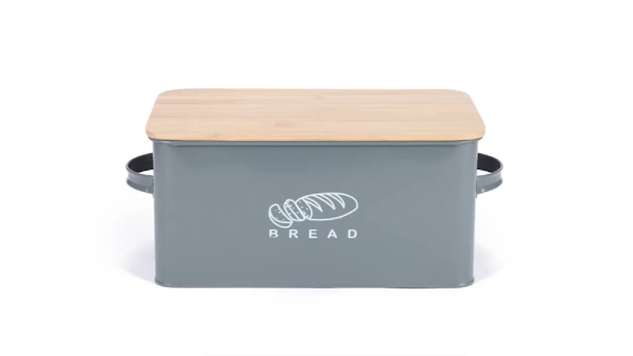 Acacia Soild Wood Bread Bin With Cutting Board Lid & Wooden Serving