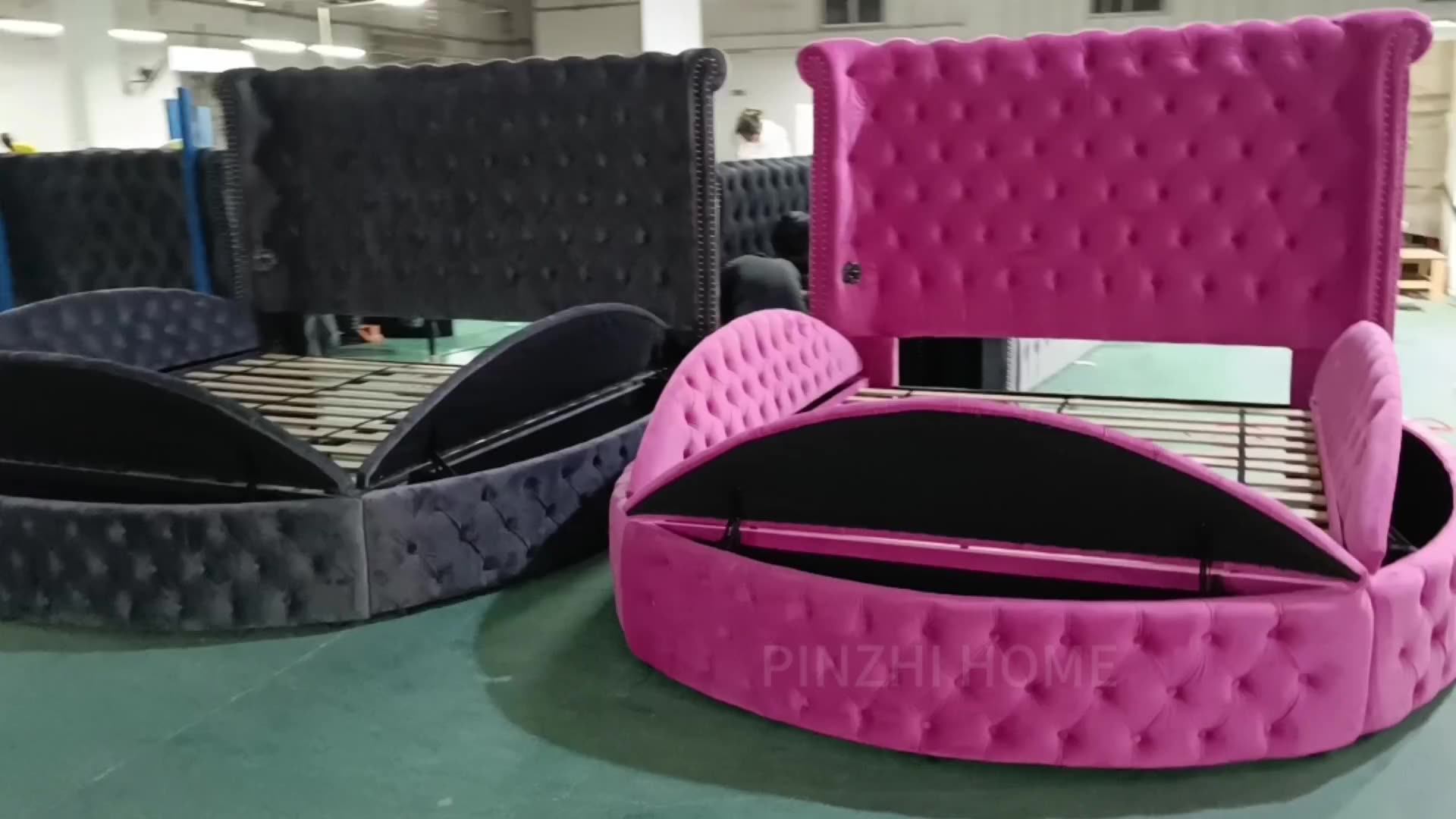 Luxury Design For Bedroom Furniture Soft Grey Velvet Upholstered Circle