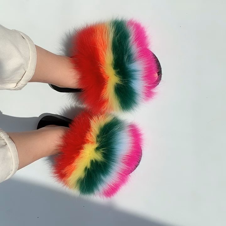 Soft Rubber Real Fox Fur Slides Buy Soft Rubber Real Fox Fur Slides