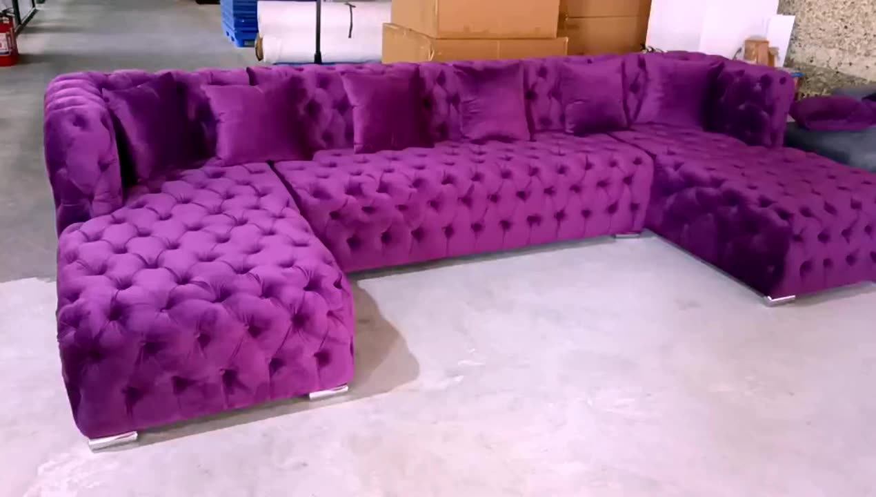Winforce Modern Velvet U Shape Tufted Sectional Sofa For Living Room Furniture Corner Sofa Set 7
