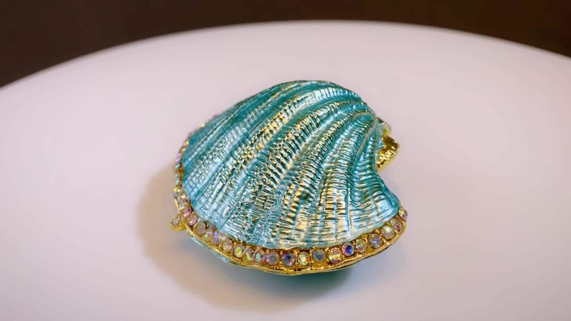 2.6inch Metal Trinket Box Ring Holder Small Seashell Figurine