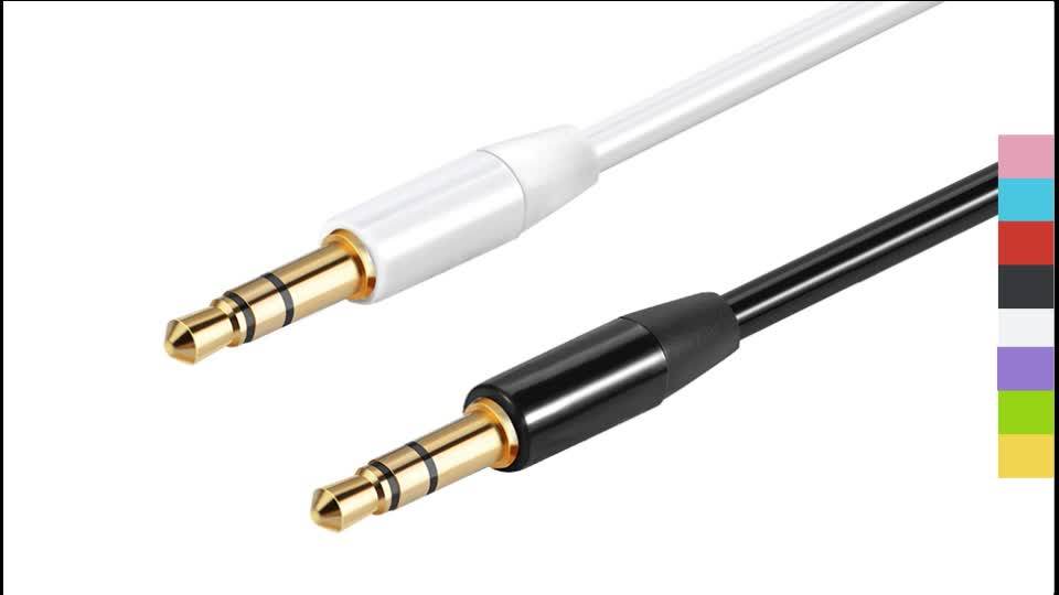 High Quality 3.5mm Aux Audio Cable Metal Gold End 3.5mm Male To Male