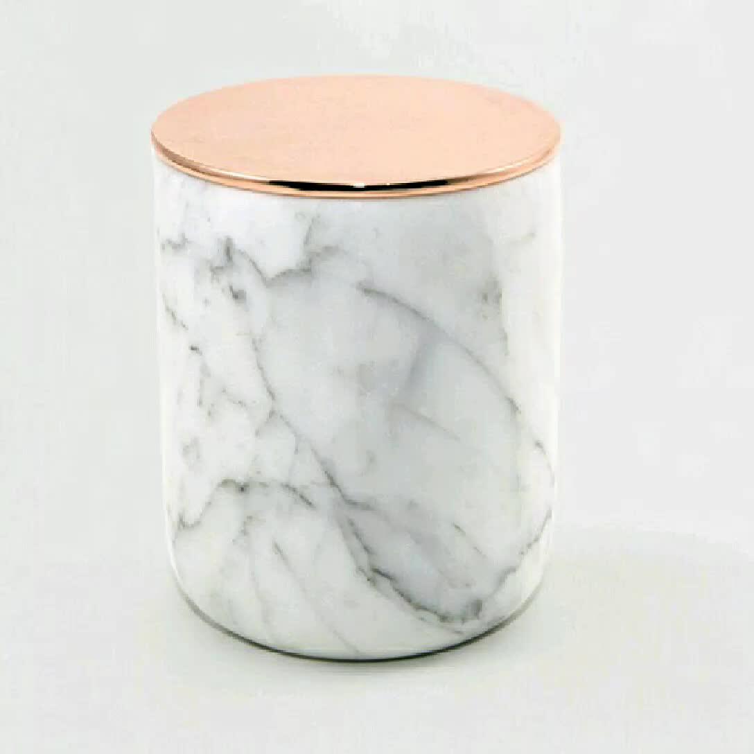 Cheapest Natural Stone Carrara Marble Candle Jar With Copper Lids