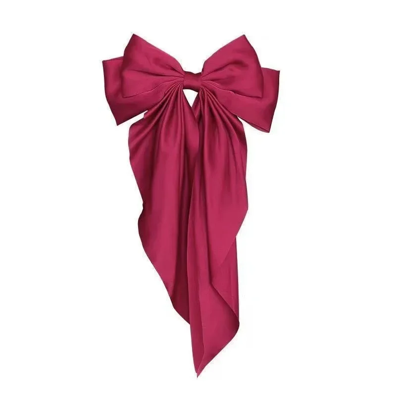 Резинка для волос с бантом Oversized, заколка в стиле принцессы, атласный, красно-черная, 13 см
