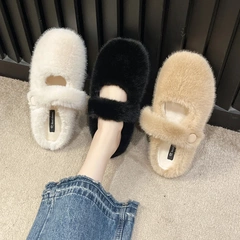 毛毛鞋女2024秋冬新款一腳蹬包頭半拖鞋外穿加絨豆豆棉鞋