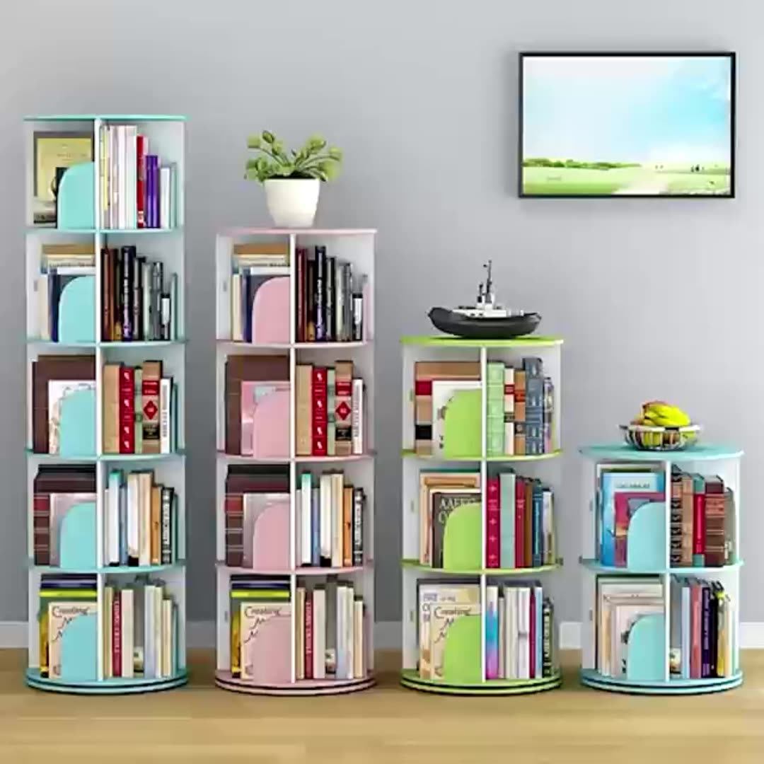 Home Revolving Bookcase Book Storage Racks Space Saving Floor Standing ...