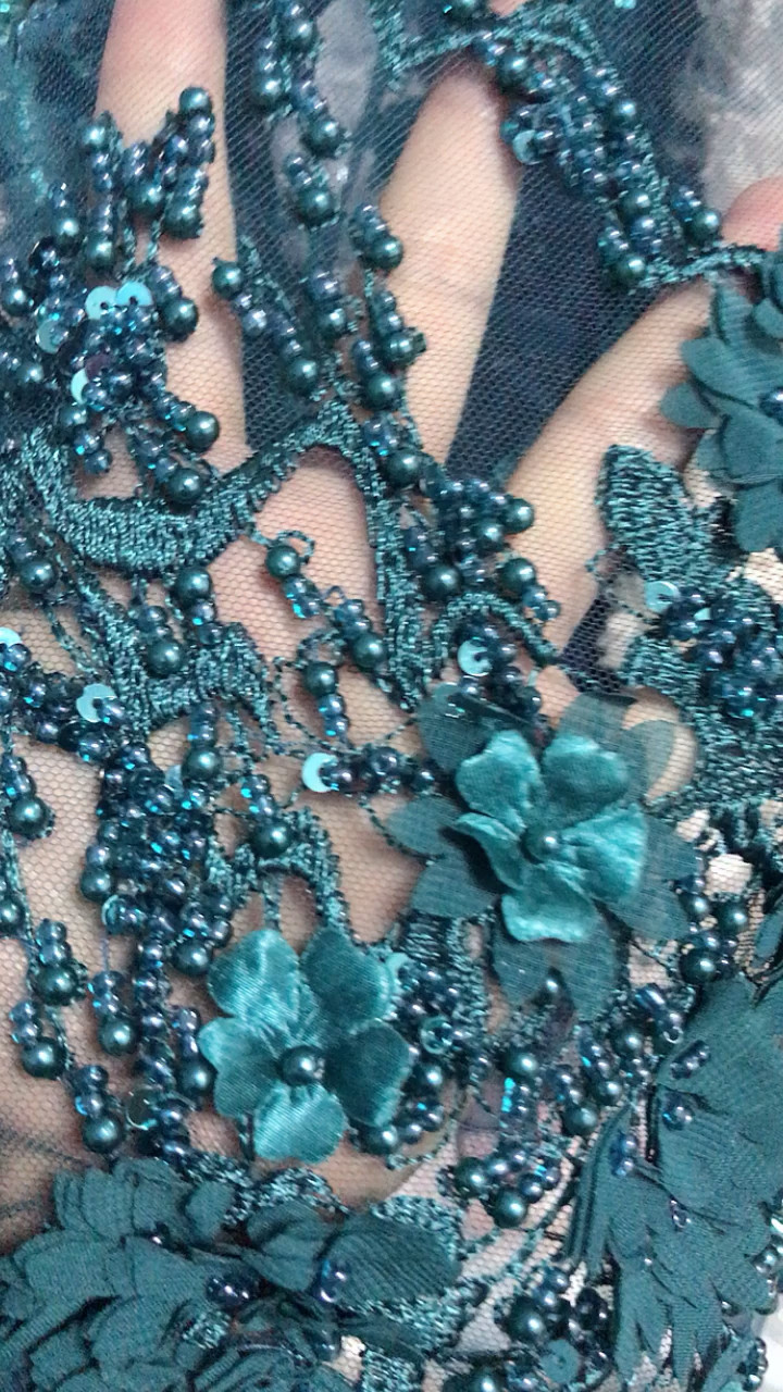 3d Lace Fabric Beads Bridal Luxury French Lace Fabric Emerald Green Net