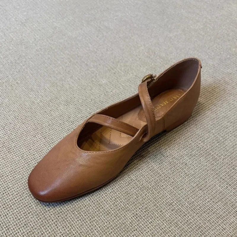Retro autumn universal Mary Jane shoes made of soft leather flat
