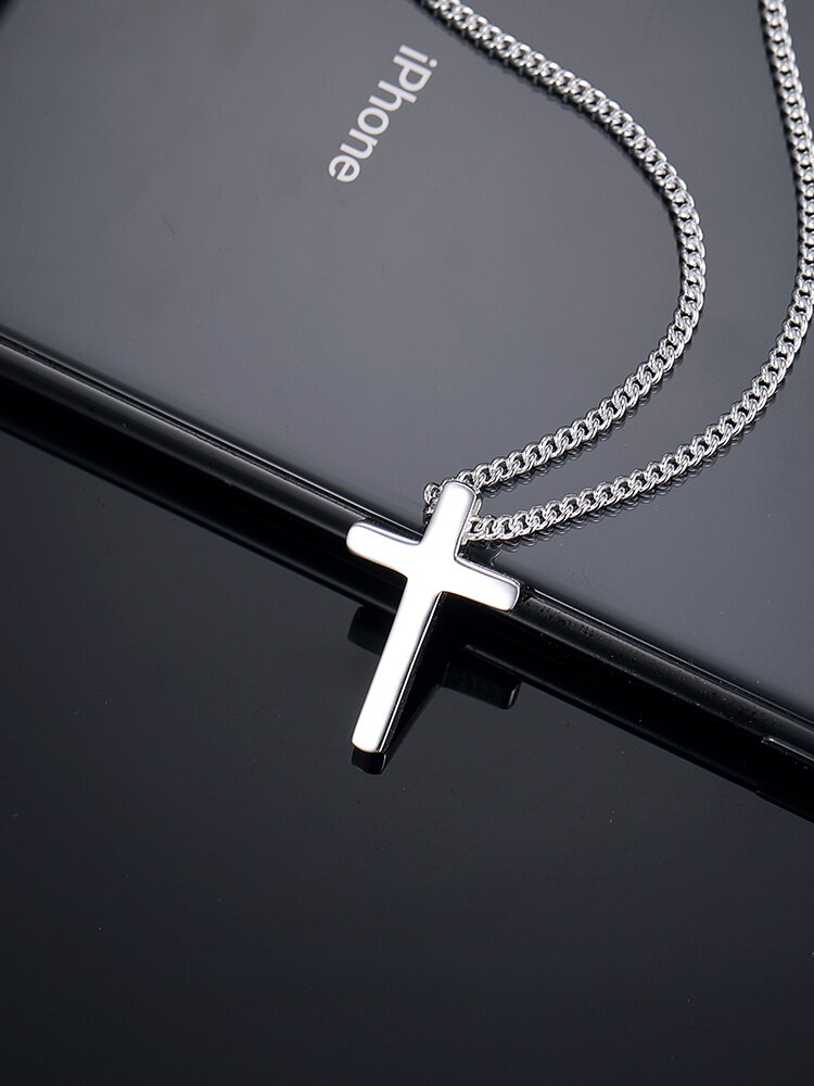 Cross Necklace for Men and Women, Trendy 999 Pure Silver Genuine Couple Solid Pendant Accessory, Birthday Gift for Boyfriend