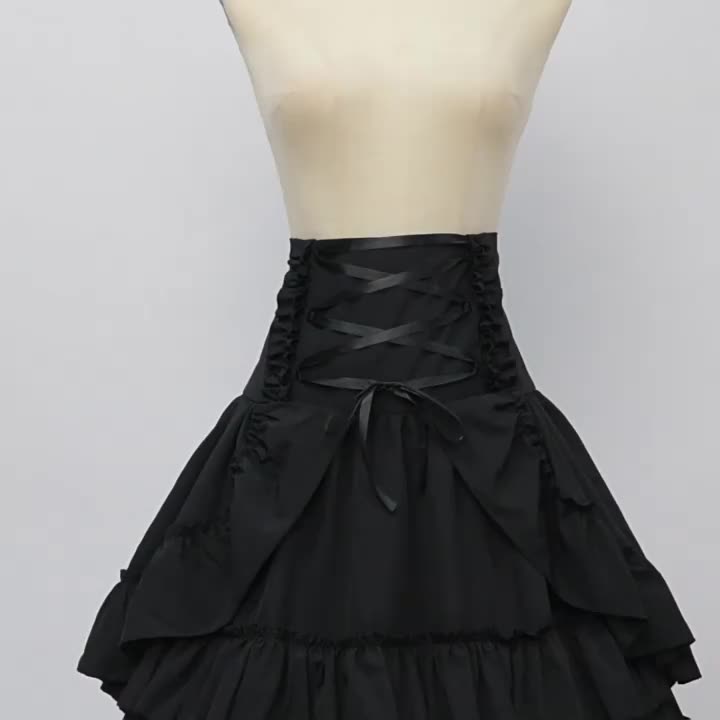 Alluring Black Mini Skirt Nicely Layered Lace Ruffles Overlaying Tight