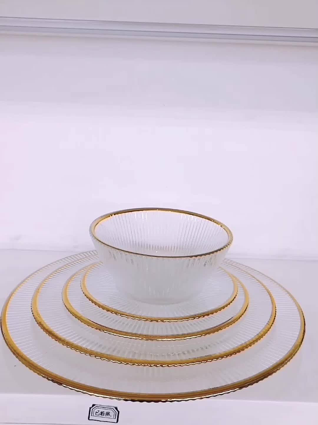 Wholesale Modern Unique Fancy Lace Rim Dinner Plate Set Gold Glass Plates For Wedding Cheap