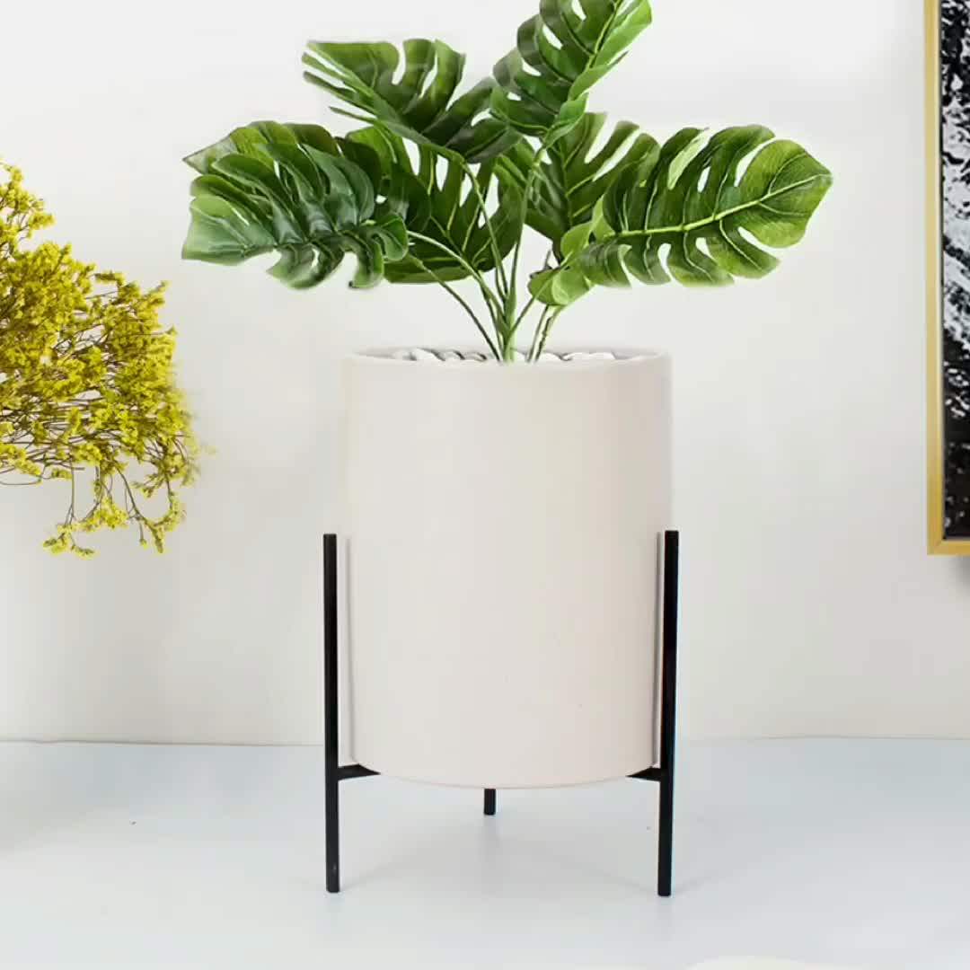 Home Indoor Outdoor Mid Century Large Ceramic Planter With Drainage Hole Garden Porcelain Flower