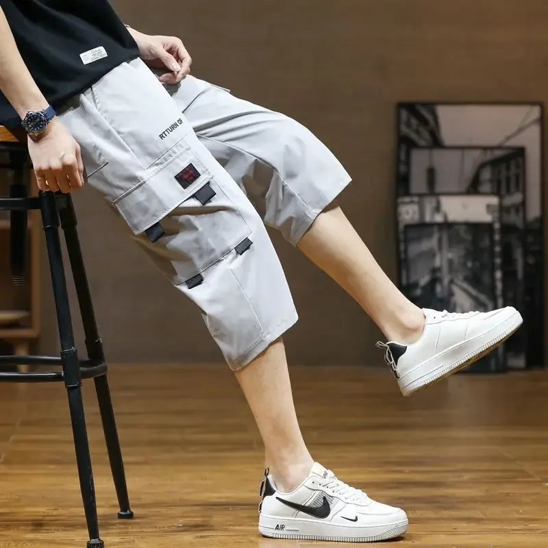 Workwear 7/8-inch men's knee-length shorts, outerwear loose trendy Instagram student casual mid-pants 2024 summer thin items