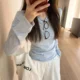 light blue Curl Long-sleeved T-shirt Women's 2024 Summer Sunscreen Blouse Early Autumn Korean Style All-match Thin Base Top