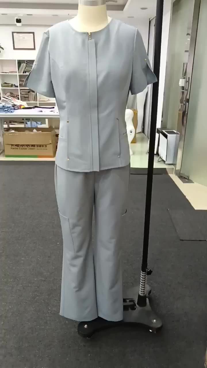 Wholesale Nurse Uniform Customized Women's Jogger Scrub Front Zipper