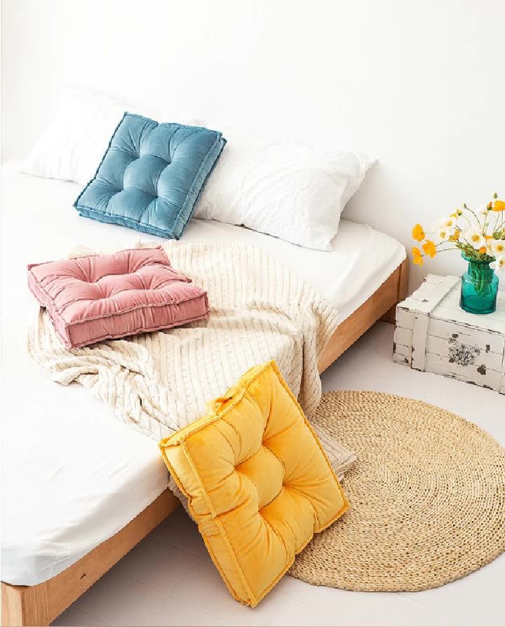 Hot Sale Square Meditation Pillow For Seating On Floor Solid Thick Tufted Meditation Floor