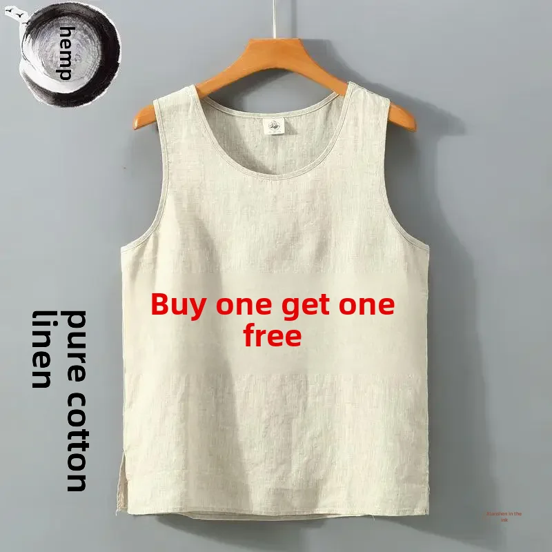Men's retro T-shirt sleevless, solid vest, Chinese style
