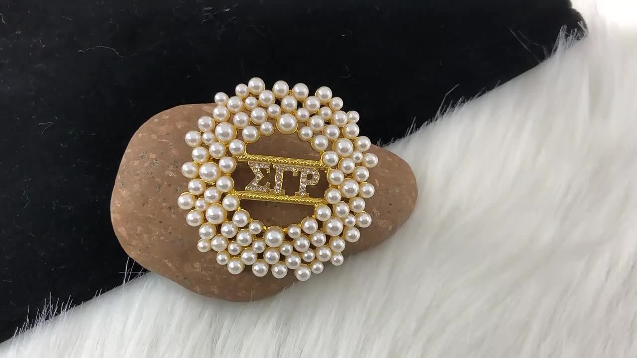 Two Layers Crystal Zeta Phi Beta Circular Enamel Rhinestone Brooch