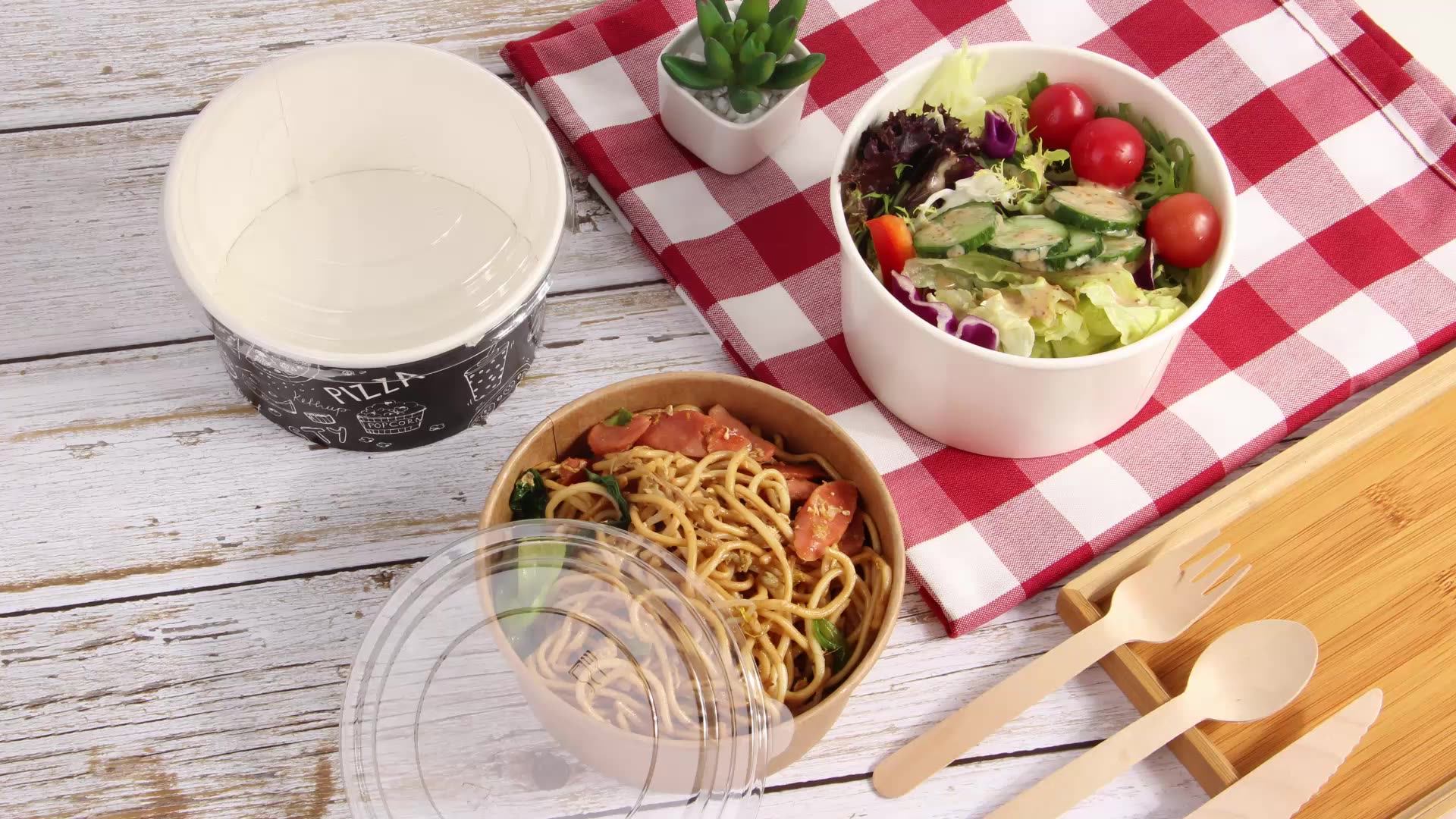Disposable Take Away Kraft Paper Salad Bowl With Pet Lid Kraft Paper
