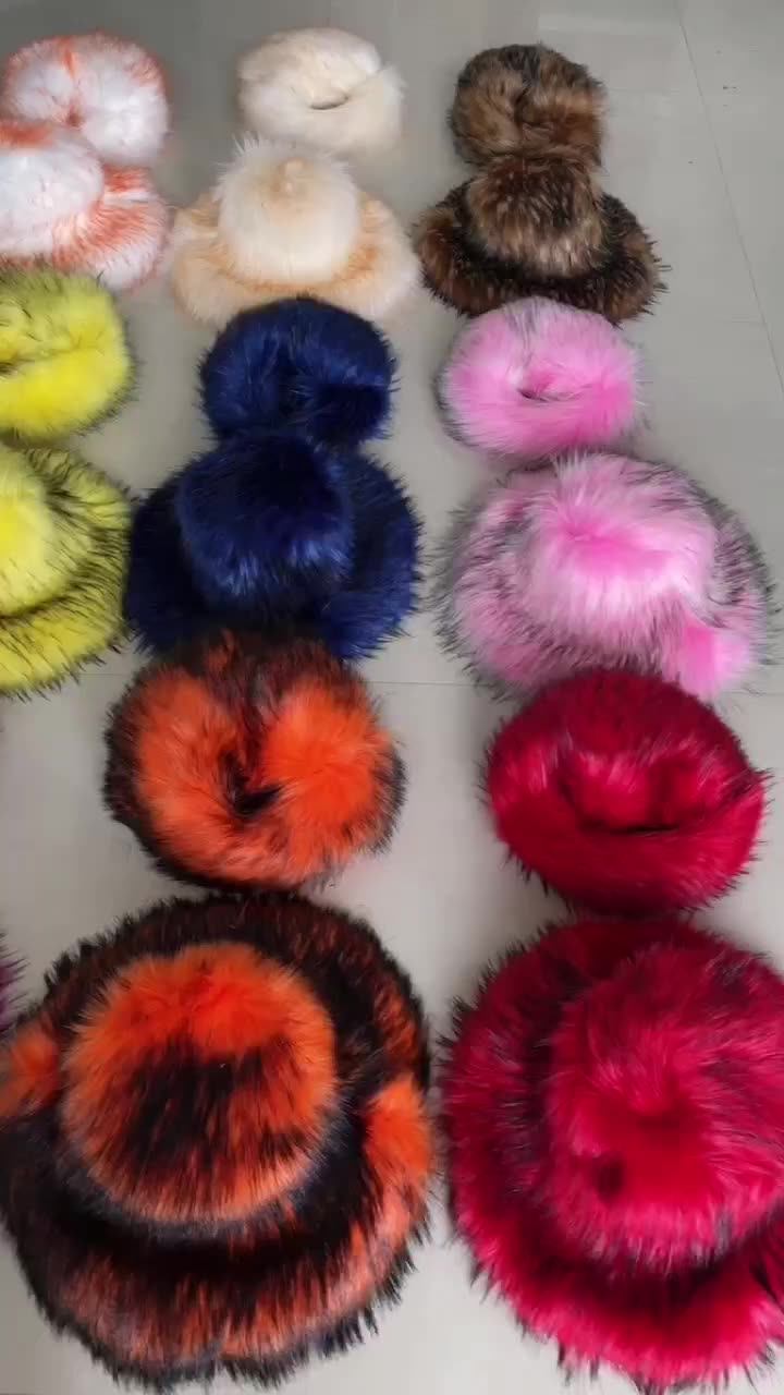 Women's Faux Raccoon Fur Winter Warm Hat Girl Ladies Hat With Fluffy