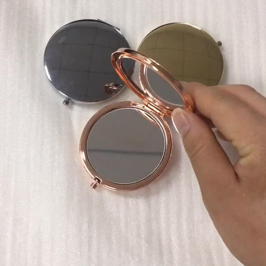 Portable Round Folded Compact Mirrors Rose Gold Silver Pocket Mirror