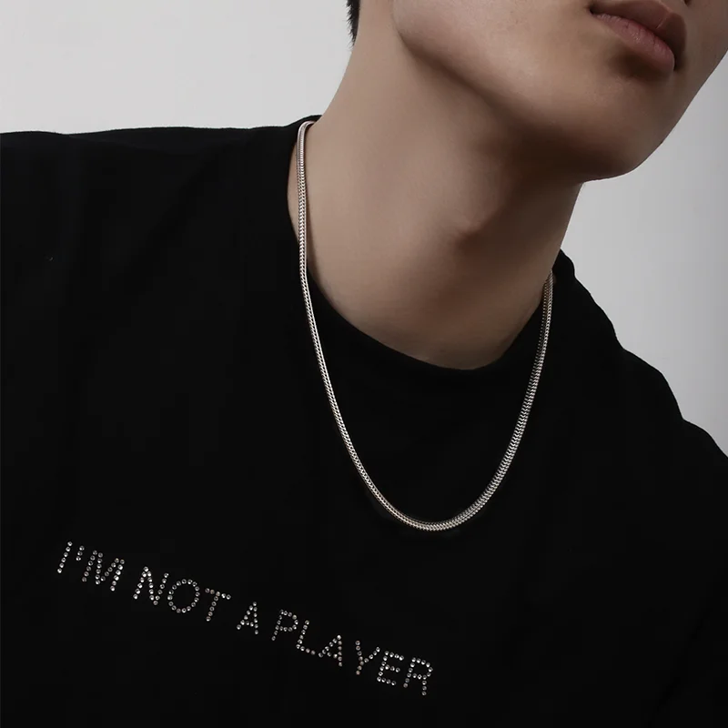 Men's Titanium Steel Necklace Trendy Design Sense Uncommon High Street Accessory Hip-Hop Western Fashion Brand Versatile Simple Lockchain