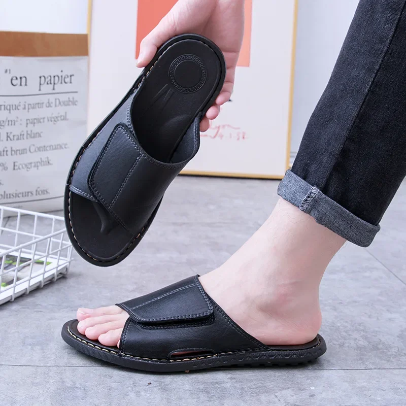 2025 Summer Outer Wear Slippers Men's Velcro Comfortable Wear-Resistant Flat Beach Shoes Non-Slip Sandals Men's Shoes