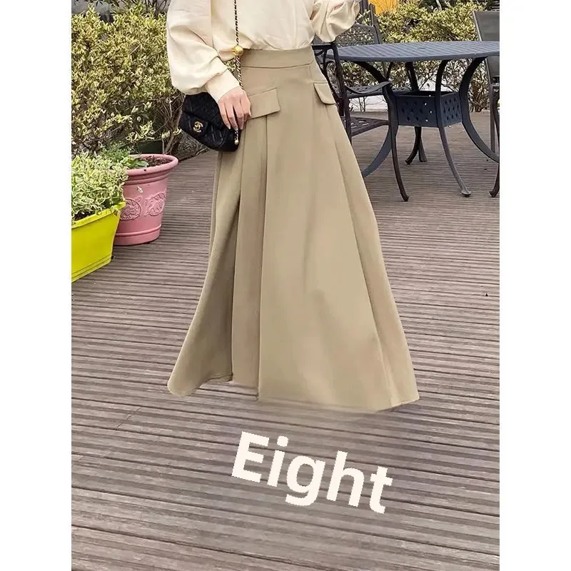 Solid color spring design long pleated skirt