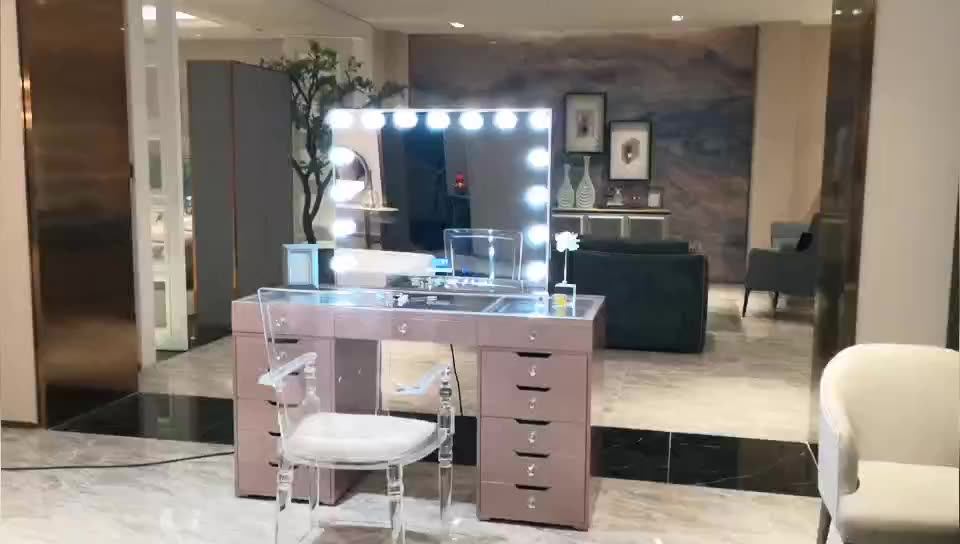 Stock On Us! Docarelife Bedroom Wooden Dressing Set Rose Gold Vanity Makeup Dressers With Glass