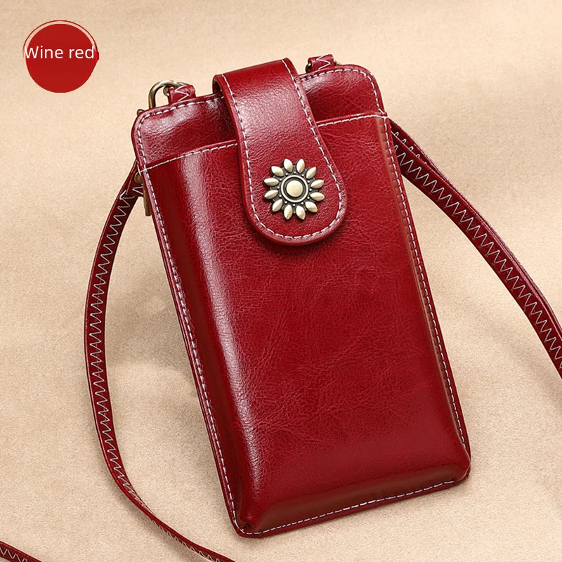 Small phone bag, leather small bag, one-shoulder bag, mobile phone, wallet with zipper