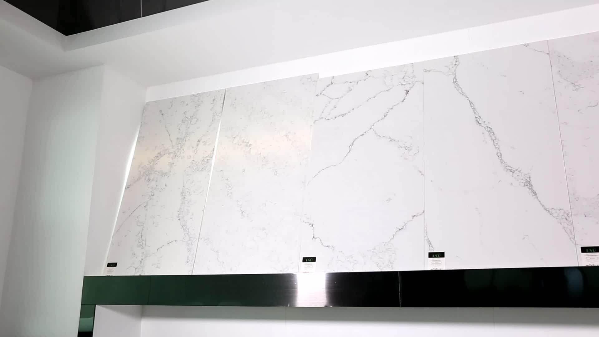 White Engineering Quartz Stone With Black Veins For Countertop - Buy