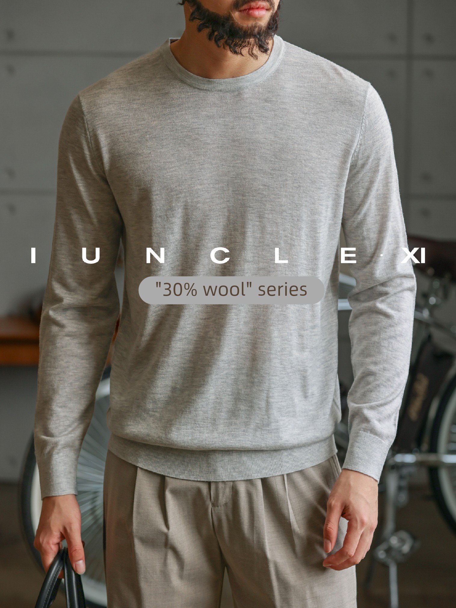 Iunclexi/Xishu [30% Sheep Wool] Knitted Wool Sweater Men's 16-Gauge Long-Sleeve T-Shirt Warm Base Layer