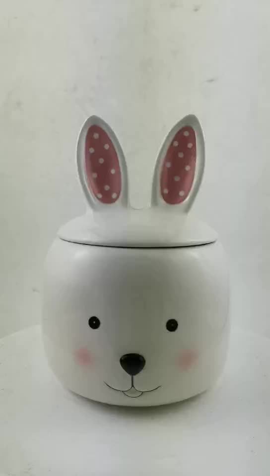 Easter Bunny Cookie Jar Handpainted Rabbit Canister Ceramic Bunny