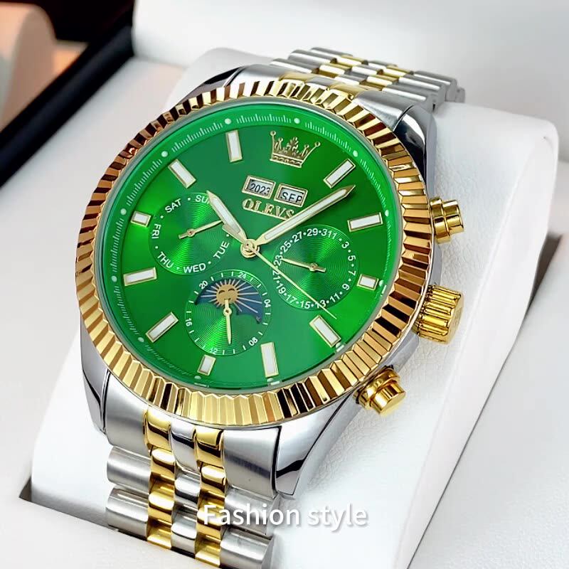 OLEVS Orologio Uomo Cronografo | Multifunzione Acciaio Inox Con Diamanti | Quarzo Impermeabile Data