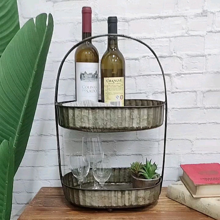 Farmhouse Style Oval 2 Tiered Galvanized Metal Serving Tray Stand Buy