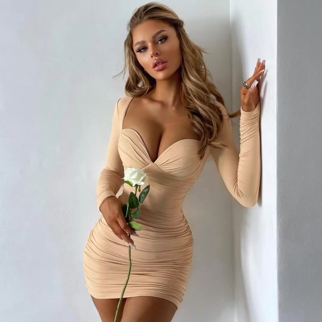 Nibber New Solid Color Mini Dress Early 