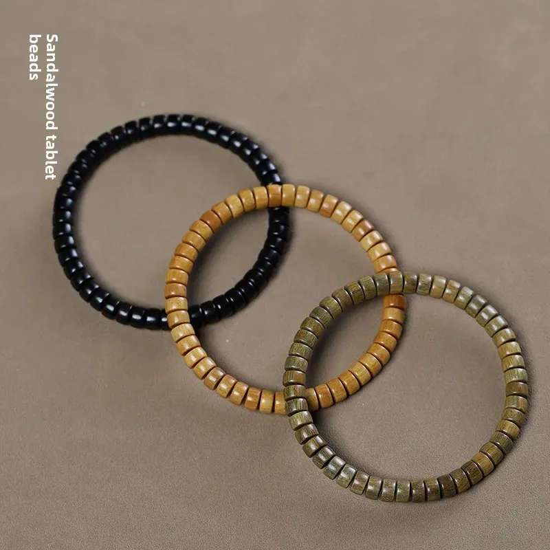 Sandalwood Tablet Beads Bracelet Wooden Simple Vintage Bracelet for Men and Women Green Sandalwood Red Sandalwood Single Circle Buddha Beads Play