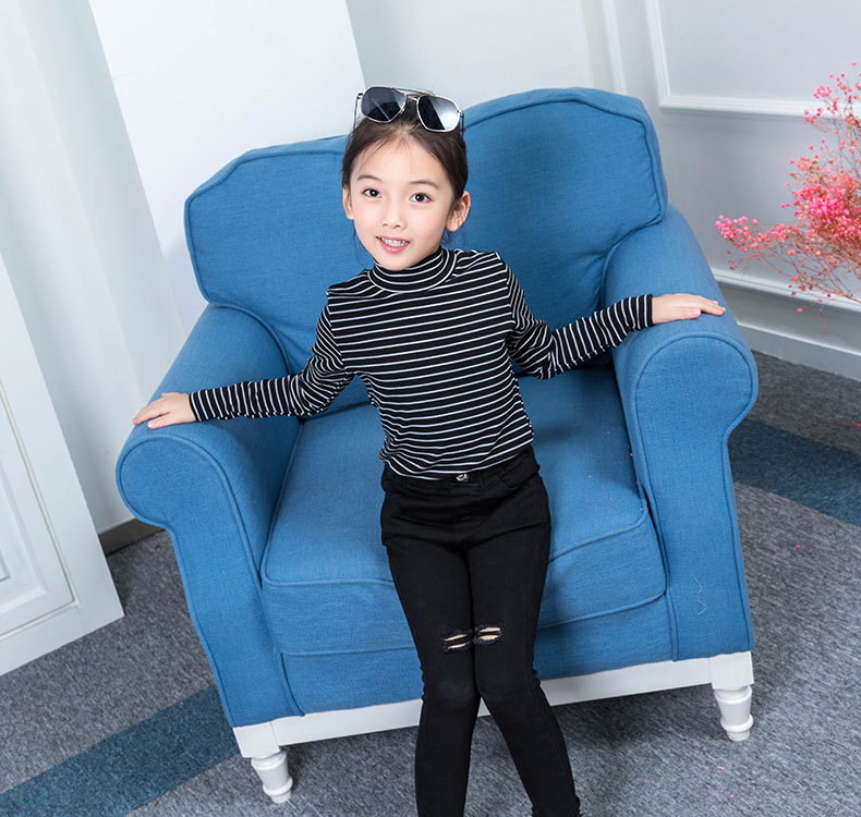 Cô gái chạm đáy áo cộng với nhung mùa thu và mùa đông Chàng trai áo thun dài tay quần áo trẻ em sọc t áo ấm cổ cao dày quần áo trẻ em hàn quốc