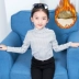 Cô gái chạm đáy áo cộng với nhung mùa thu và mùa đông Chàng trai áo thun dài tay quần áo trẻ em sọc t áo ấm cổ cao dày