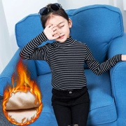 Cô gái chạm đáy áo cộng với nhung mùa thu và mùa đông Chàng trai áo thun dài tay quần áo trẻ em sọc t áo ấm cổ cao dày