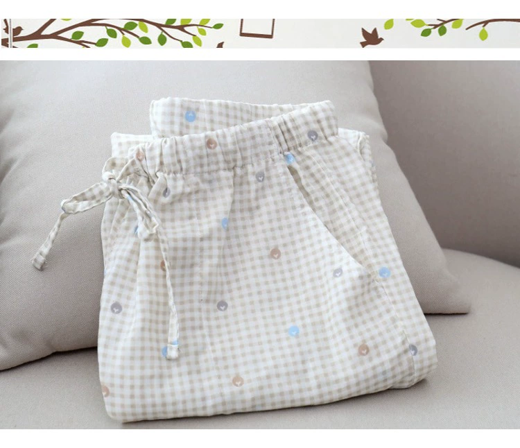 2 mùa xuân và mùa hè cotton gạc cotton lỏng quần pyjama nam mỏng phần đôi gạc nhà quần ngắn quần jean nam