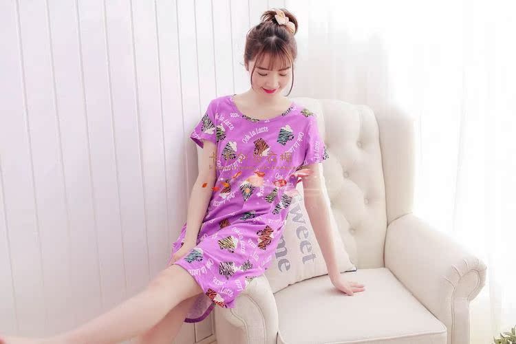 Đồ ngủ nữ mùa xuân và mùa hè ngọt ngào dễ thương ngắn tay nightdress vòng cổ bông dịch vụ nhà kích thước lớn thai sản dress cộng với chất béo váy