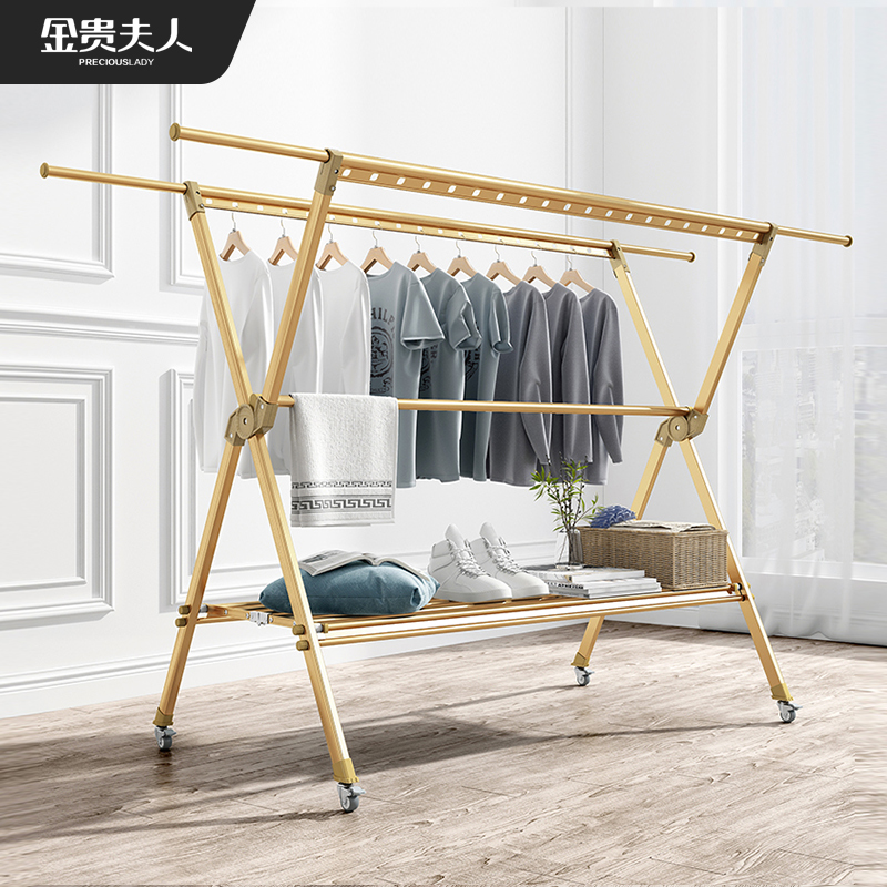 Mobile clothes hanger folded double-rod sun-shaped debris household indoor outdoor balcony stretched drying rod