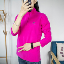 Outdoor womens fleece womens Tide brand fleece base shirt double-sided velvet stand collar warm pullover charge liner