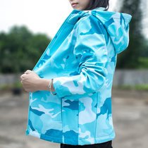 Outdoor Jacket Womens printed single-layer plus velvet sports jacket tide waterproof soft shell jacket Korean windproof mountaineering suit